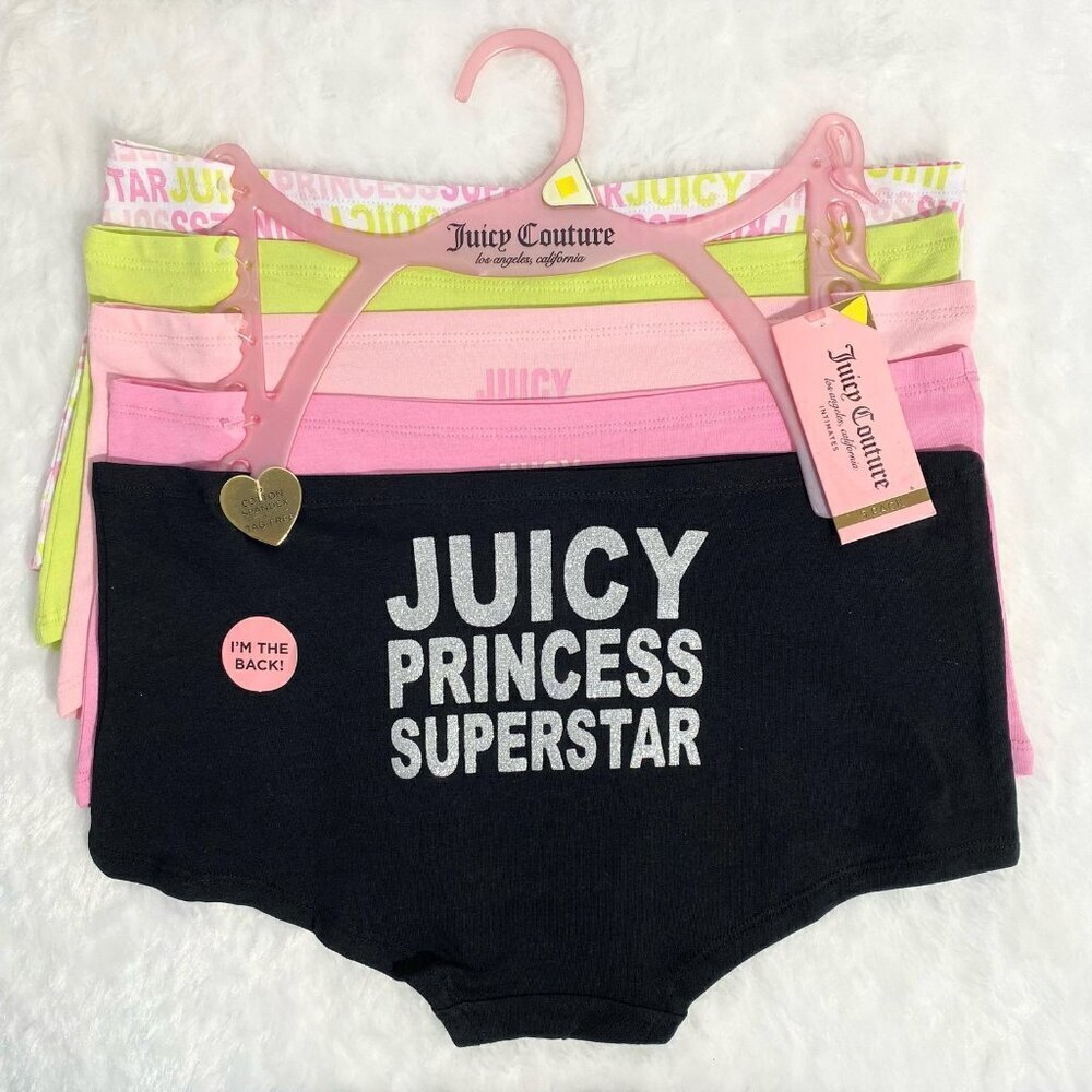 Juicy Couture Black, Pink, Green Hipster Cotton Panty 5 Piece Set Size L NWT - Picture 2 of 10